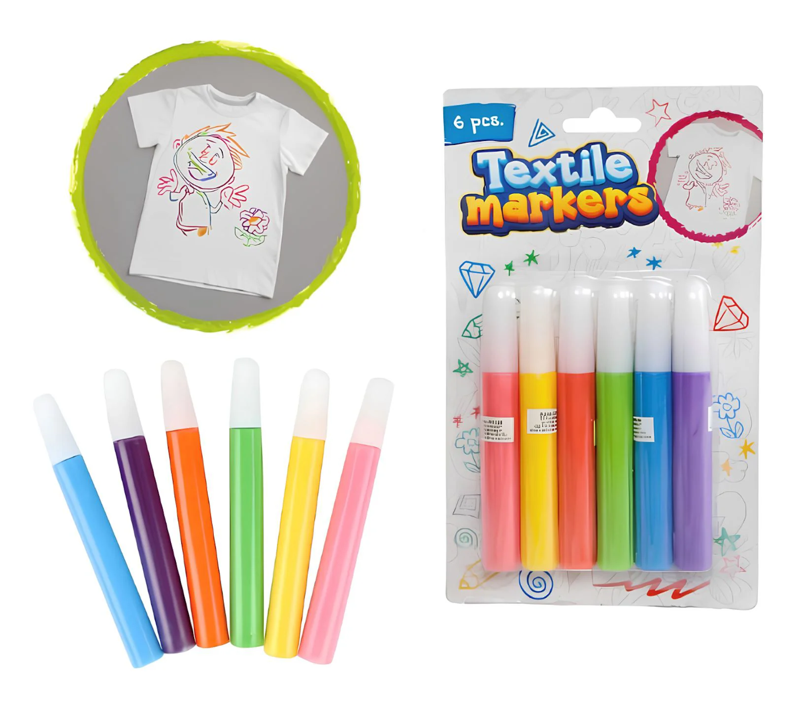 Markere pentru textile Toi Toys fosforescente, 6 buc. foto