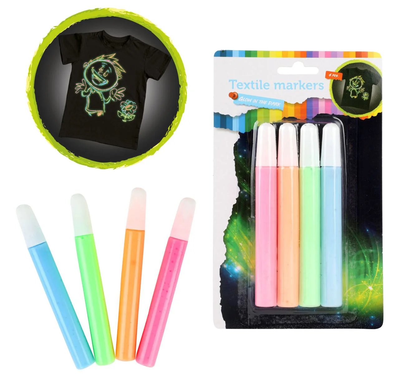 Markere pentru textile Toi Toys fosforescente, 4 buc. foto