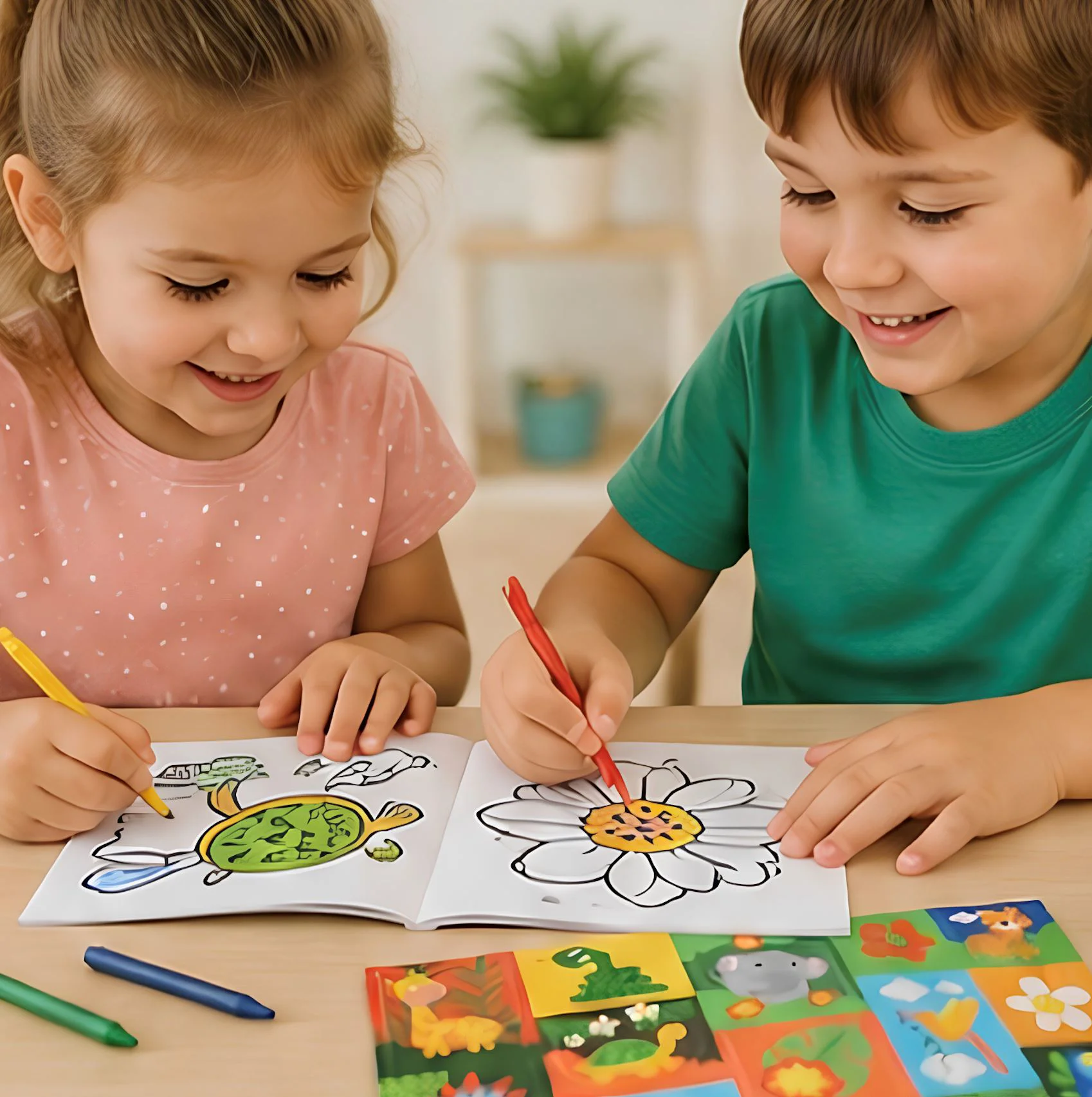 Set de creatie Toi Toys Animale salbatice, cu carte de colorat, stickere si creioane foto