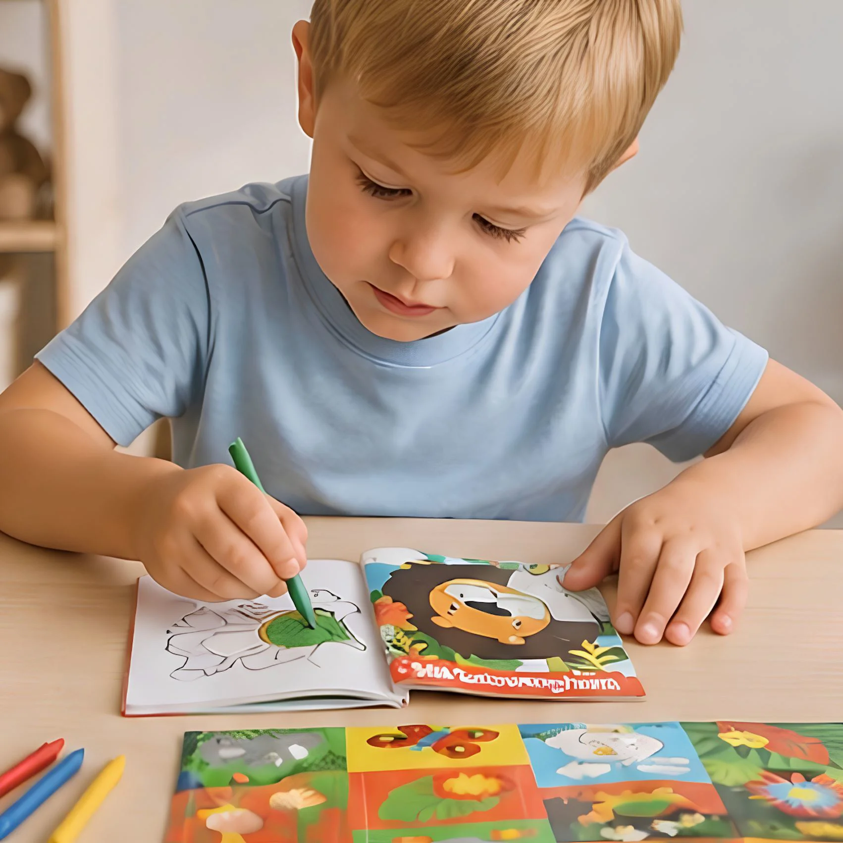 Set de creatie Toi Toys Animale salbatice, cu carte de colorat, stickere si creioane foto