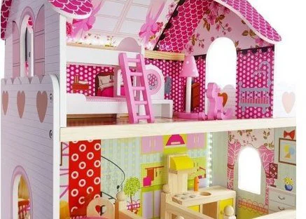 Деревянный кукольный домик LEANTOYS Мелиса со светодиодной подсветкой
