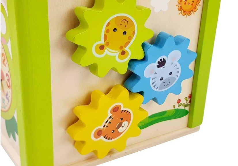 Cub educational LEANTOYS din lemn cu sorter si labirint