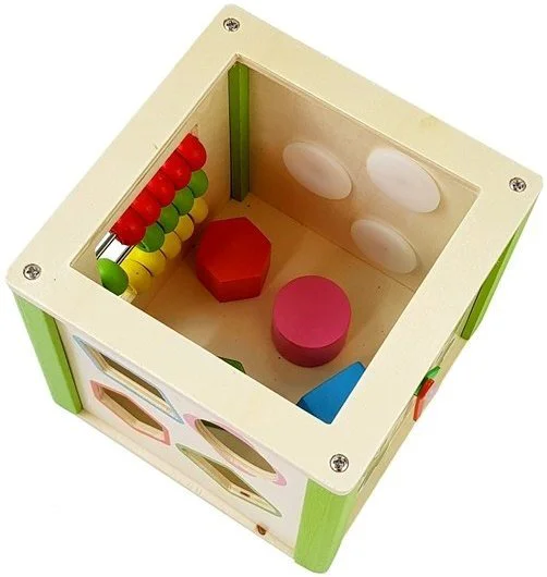 Cub educational LEANTOYS din lemn cu sorter si labirint