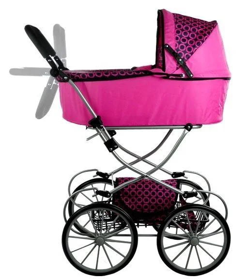 Carucior LEANTOYS pentru papusi retro cu gentuta Alice culoare roz foto