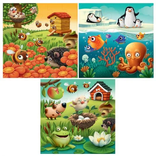 Puzzle educational 3 in 1 Puzzlika Animalute preferate