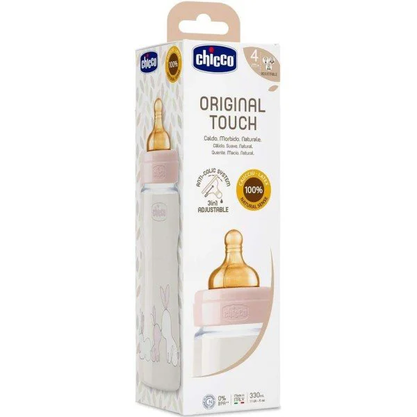 Biberon din plastic Chicco Original Touch Girl cu tetina din latex (4+ luni), 330 ml foto