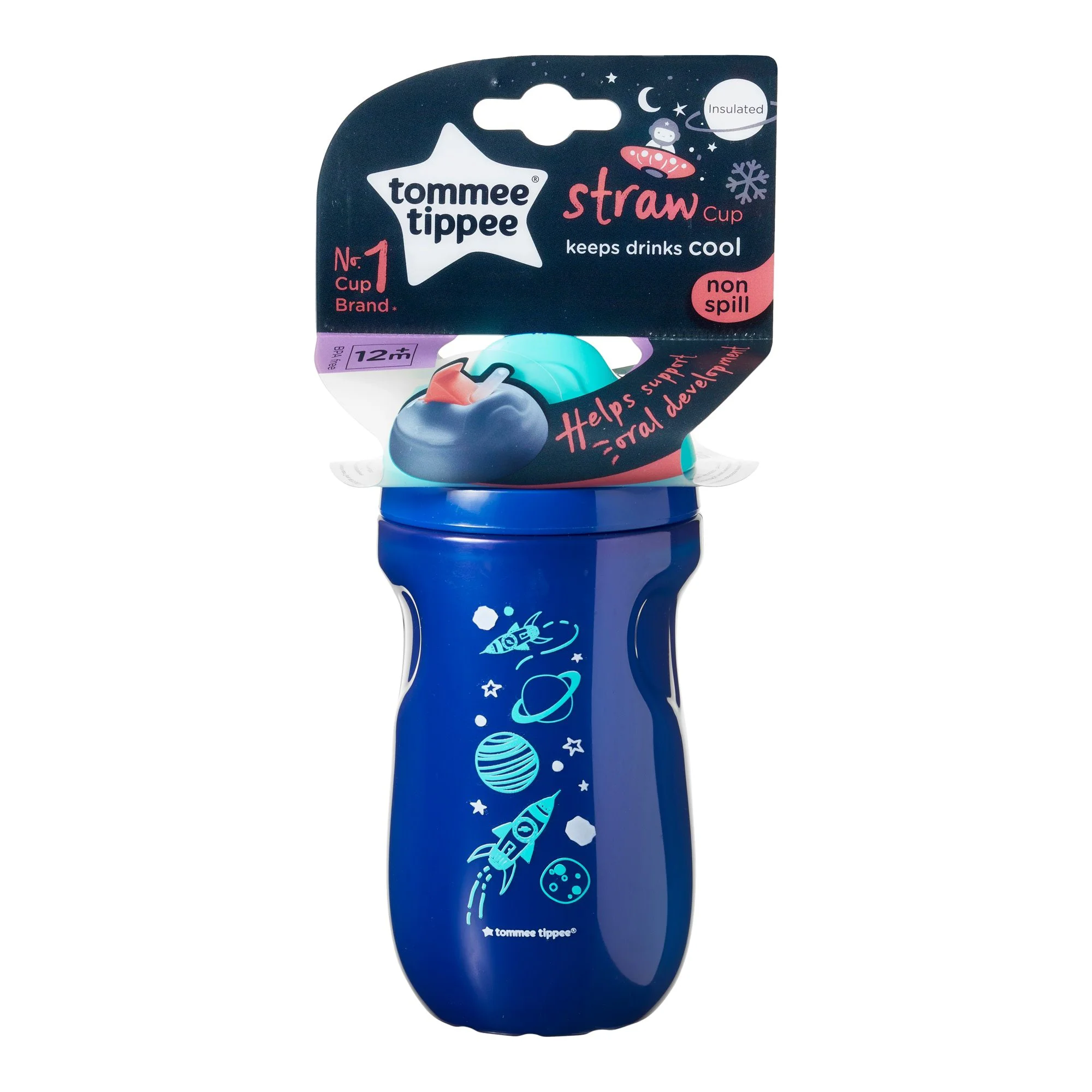Чашка с соломой изотермическая Tommee Tippee Blue (12+ мес.), 260 мл