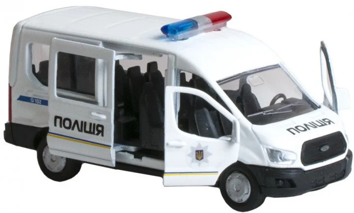 Masina cu inertie Technopark Ford Transit Politia (alb, 1:32) foto