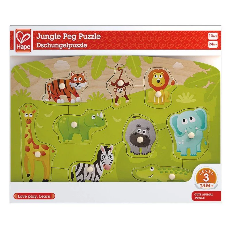 Puzzle din lemn cu cuiere Hape "Jungle Peg Puzzle" foto