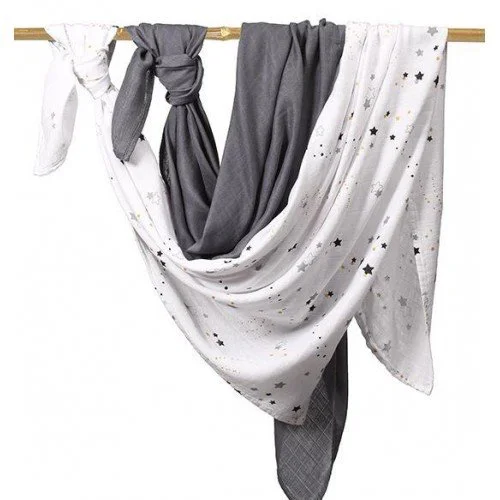 Pelinci din muselina cu fibre de bambus BabyOno Stardust, 120x120 cm, 2 buc.