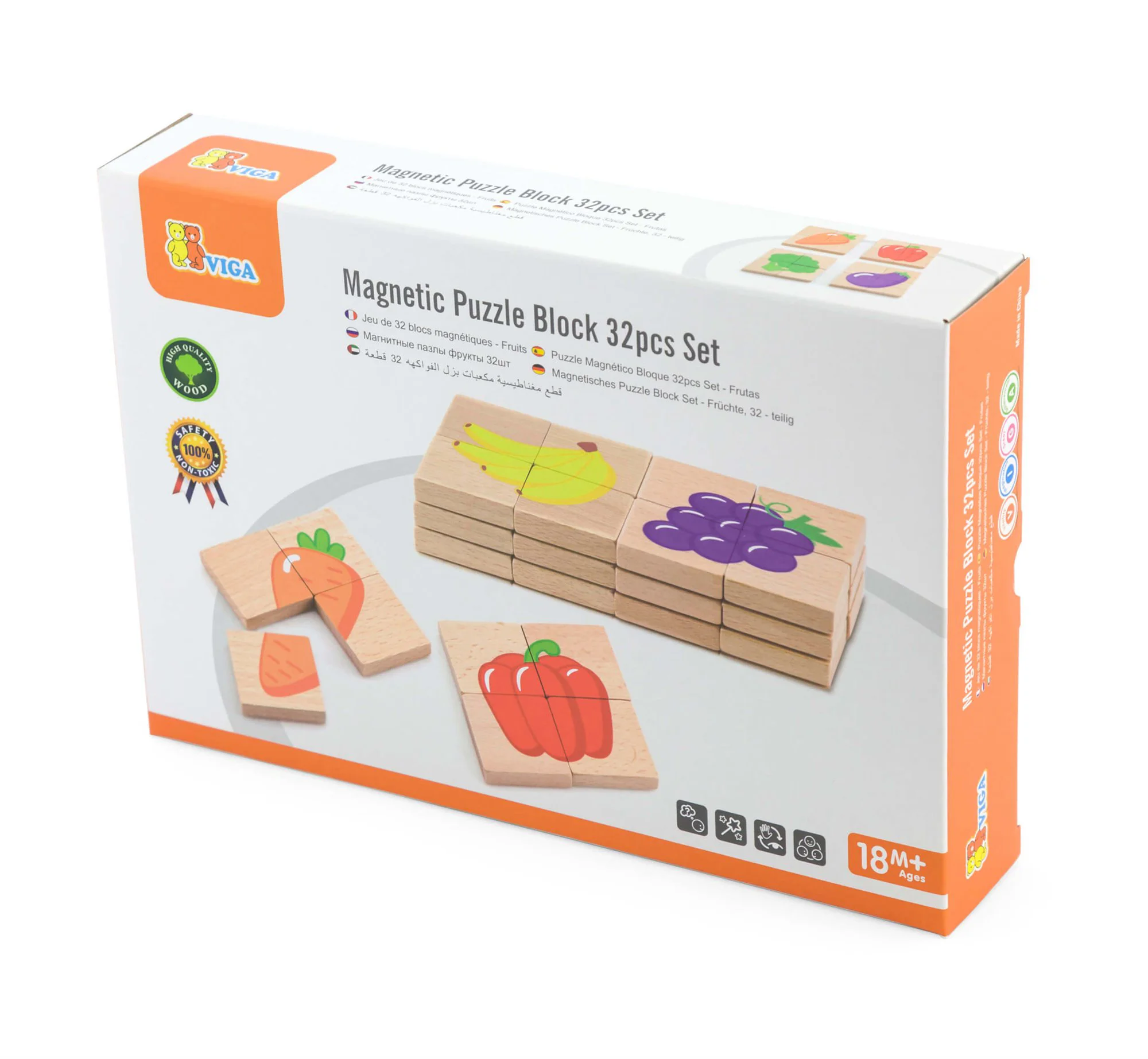Magneti din lemn Viga Toys Puzzle Fruits, 32 buc. foto