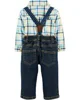 Carter's Set 3 piese Pantaloni, body tip camasa in carouri si bretele foto