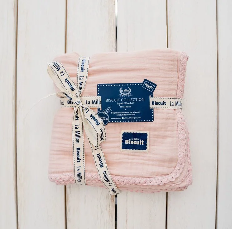 Plapuma din bumbac La Millou Biscuit Collection - Powder Pink, 100x100 cm foto