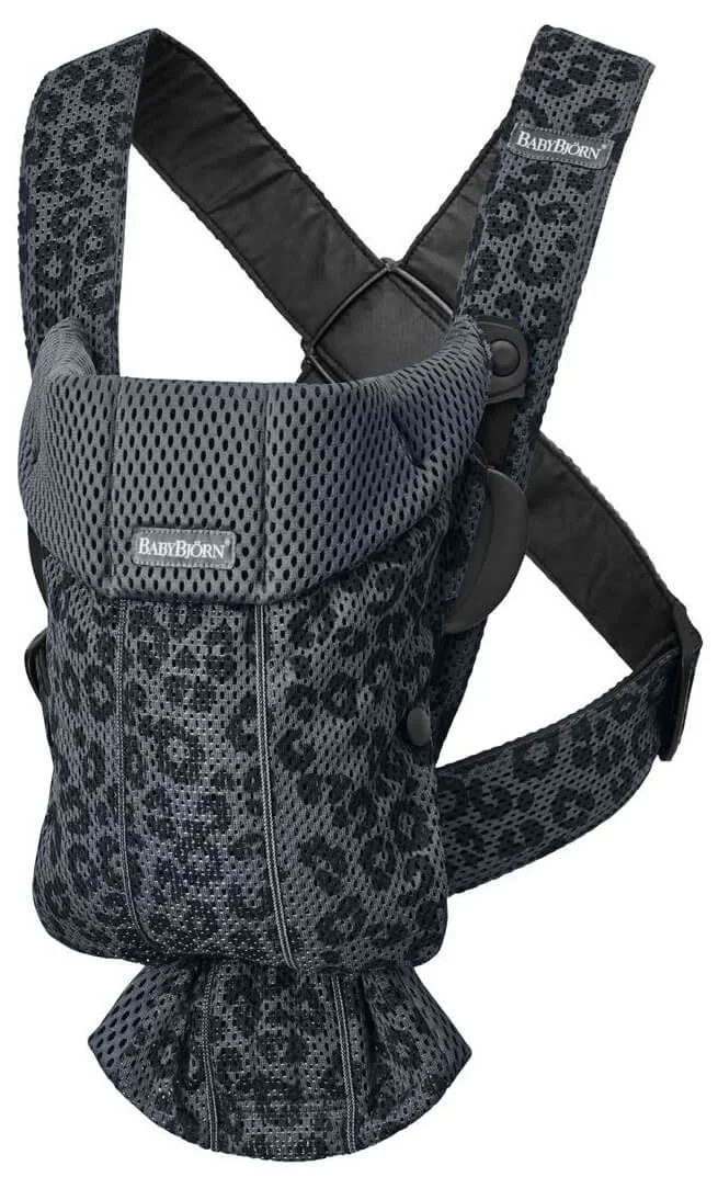 Marsupiu anatomic BabyBjorn Mini Anthracite/Leopard cu pozitii multiple de purtare, 3D Mesh