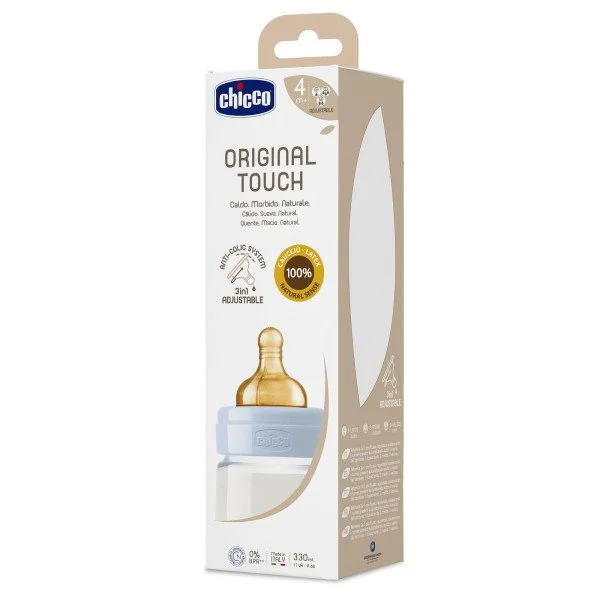 Бутылочка пластиковая Chicco Original Touch Boy с латексной соской (4+ мес.), 330 мл foto