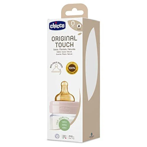 Бутылочка стеклянная Chicco Original Touch Girl с латексной соской (0+ мес.), 240 мл