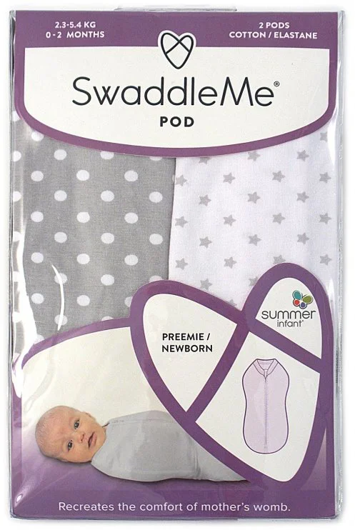 Saci pentru bebelusi Summer Infant SwaddleMe Grey/White Dots (0-2 luni), 2 buc. foto