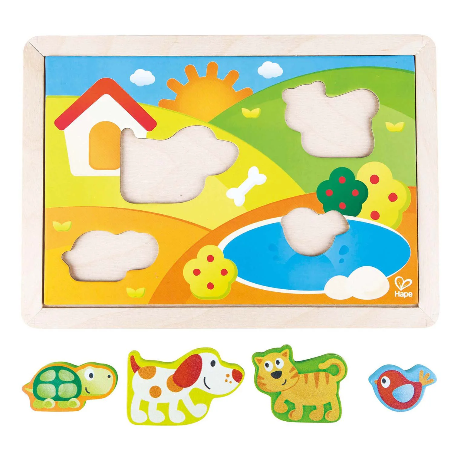 Деревянная развивающая игрушка пазл Hape Солнечная Долина 3 в 1