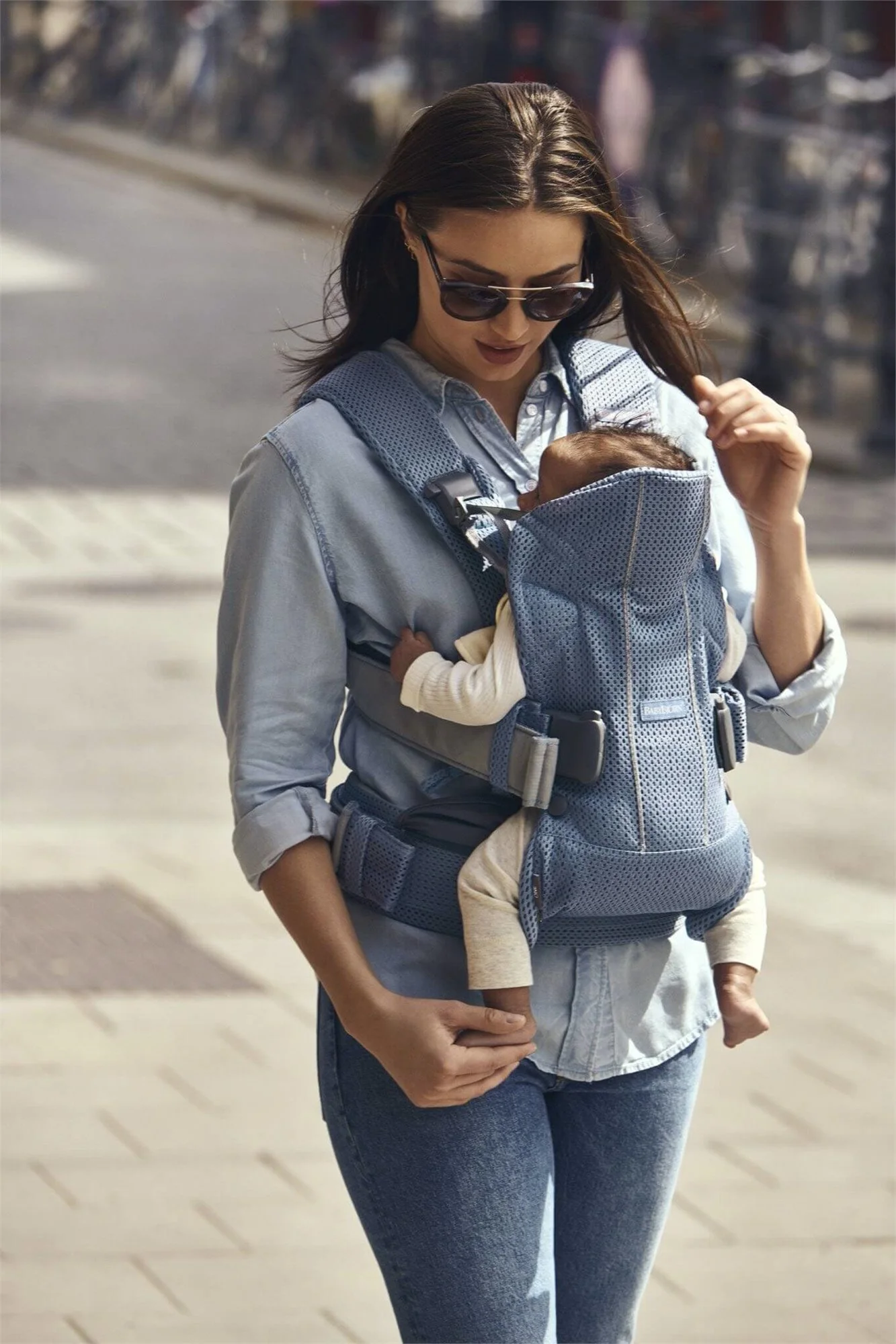 Marsupiu anatomic BabyBjorn One Air Slate Blue, 3D Mesh