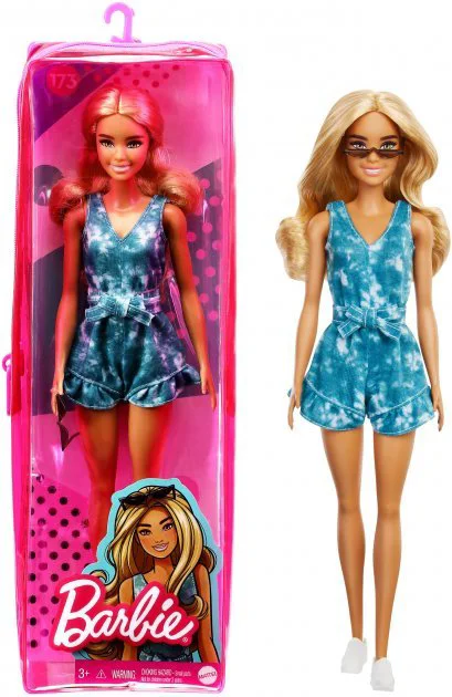 Papusa Barbie Fashionista in salopeta albastra foto