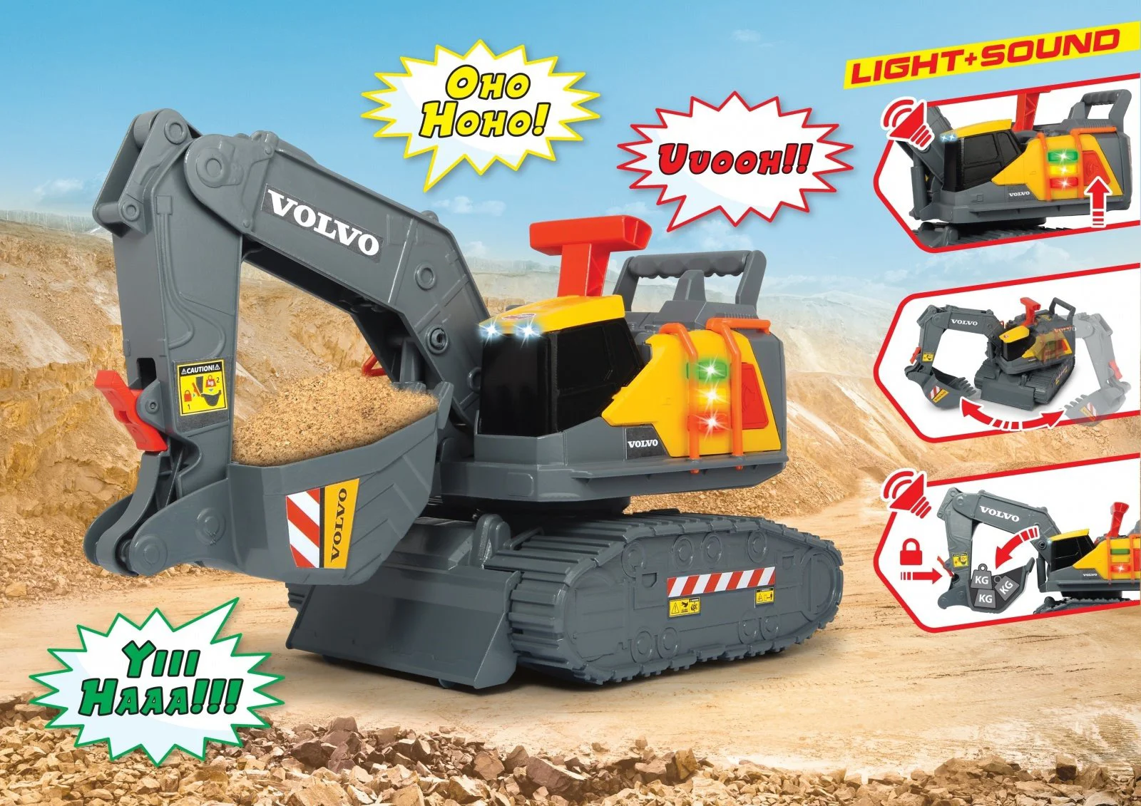 Excavator Dickie Volvo pentru ridicare greutati cu sunet si lumini, 30 cm foto