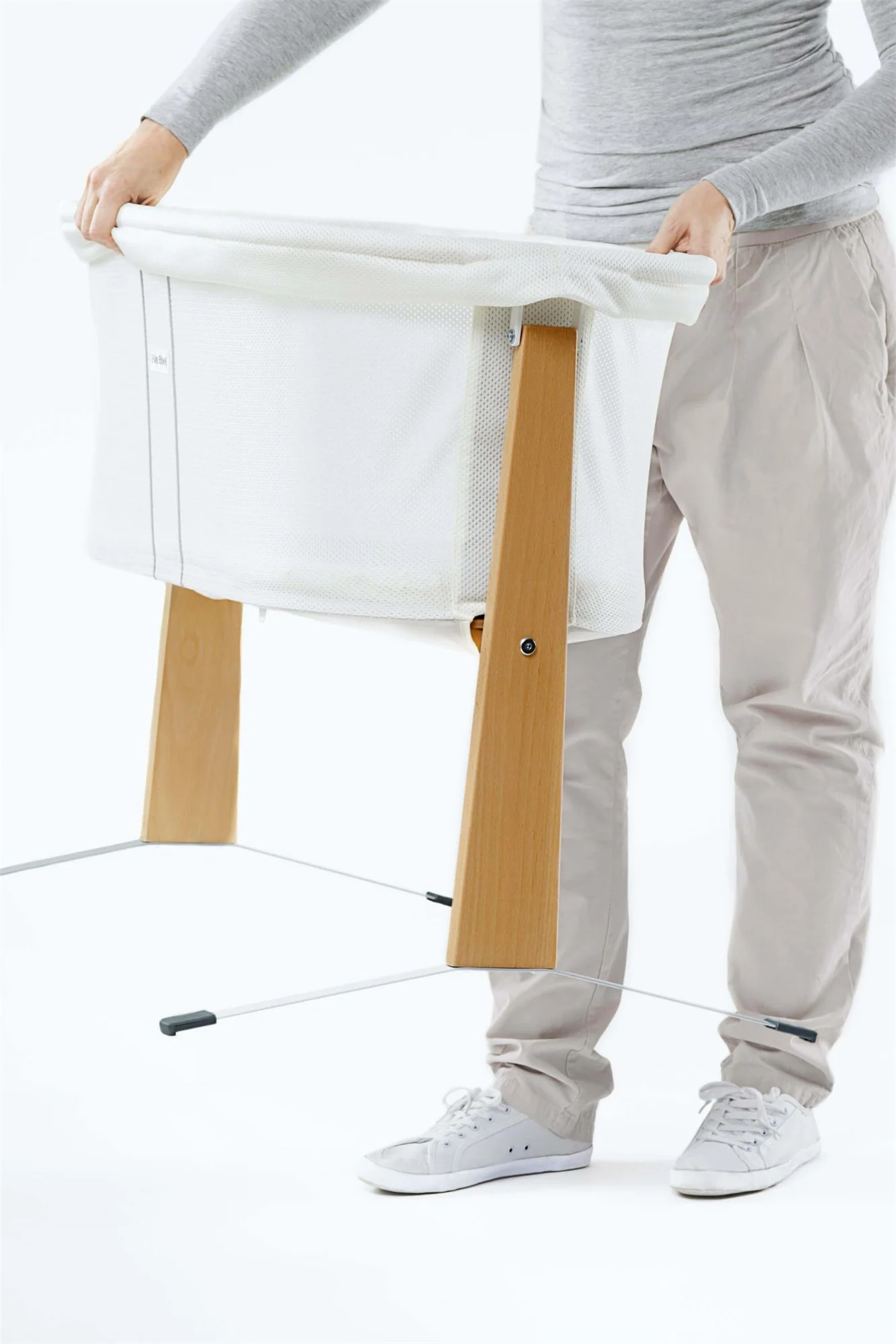 Patut pliabil co-sleeper din mesh Babybjorn Alb foto