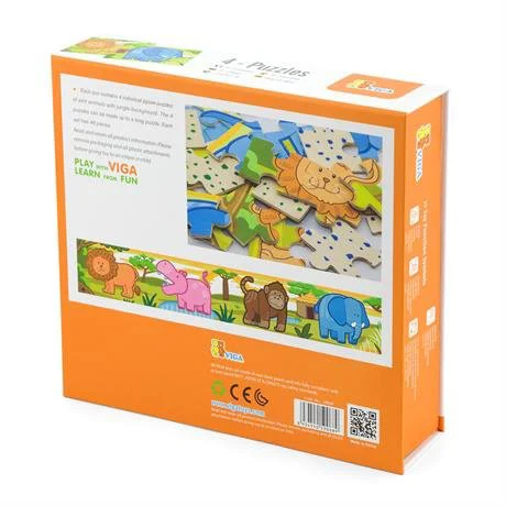 Деревянный пазл 4 в 1 Viga Toys Jungle, 4x12 эл.