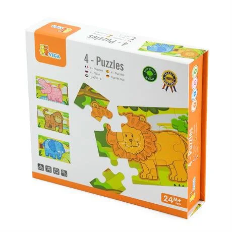 Деревянный пазл 4 в 1 Viga Toys Jungle, 4x12 эл.