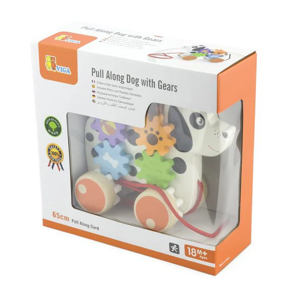 Jucarie din lemn Viga Toys Pull-along Dog with Gears foto