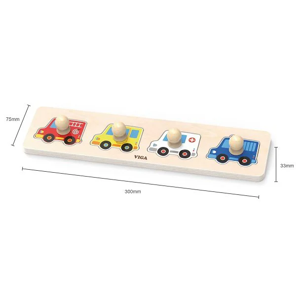 Puzzle cu maner din lemn Viga Toys Vehicule de Urgenta