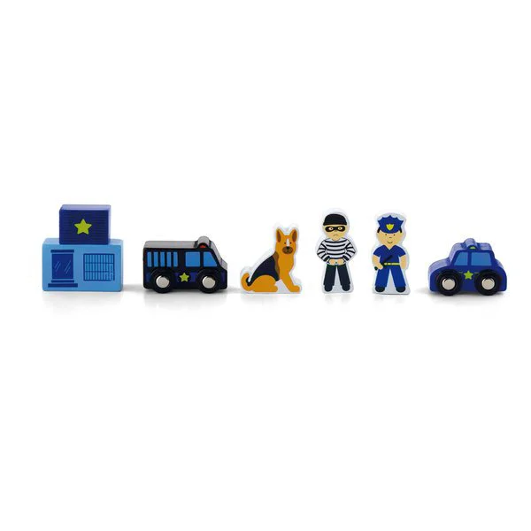 Set de joaca suplimentar pentru calea ferata din lemn Viga Toys Police Station