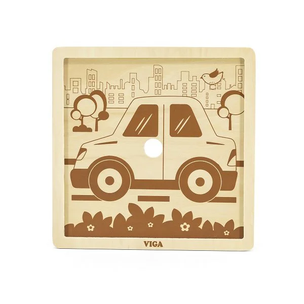 Puzzle cu piese mari din lemn Viga Toys Masina, 9 elemente foto