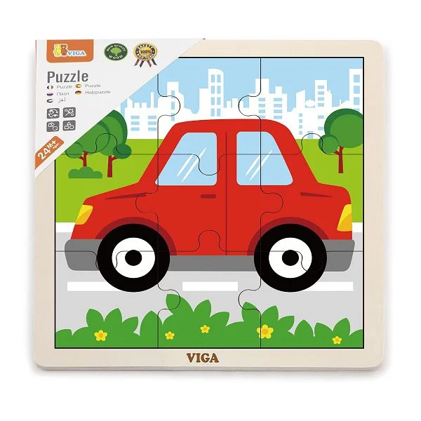 Puzzle cu piese mari din lemn Viga Toys Masina, 9 elemente foto
