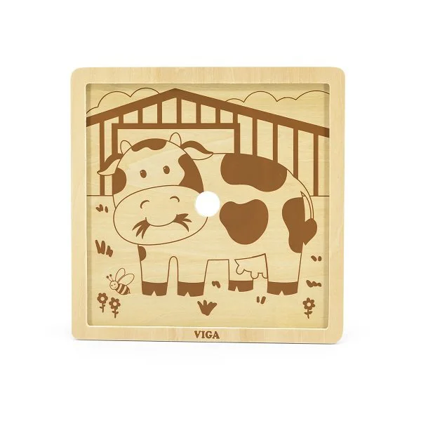 Puzzle cu piese mari din lemn Viga Toys Vaca, 9 elemente foto
