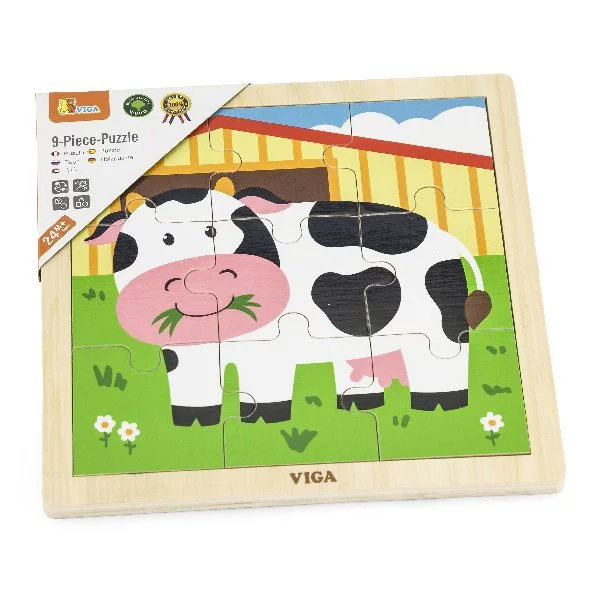 Puzzle cu piese mari din lemn Viga Toys Vaca, 9 elemente foto