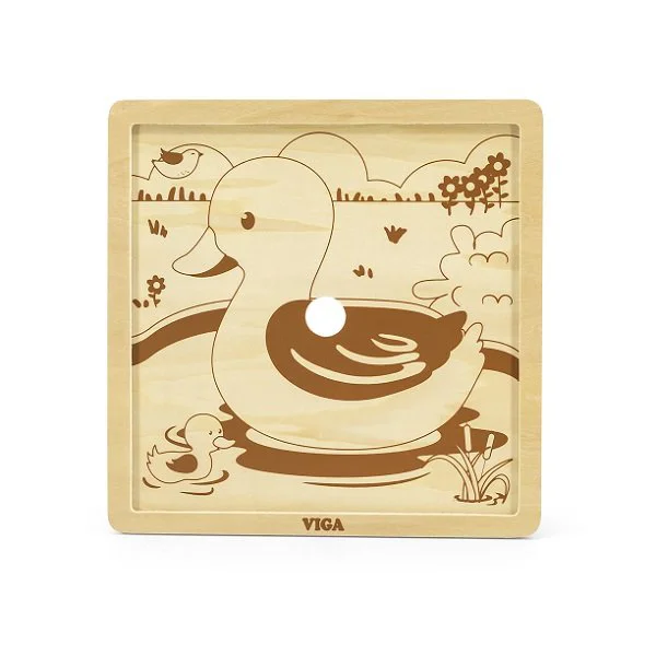 Puzzle cu piese mari din lemn Viga Toys Ratusca, 9 elemente foto