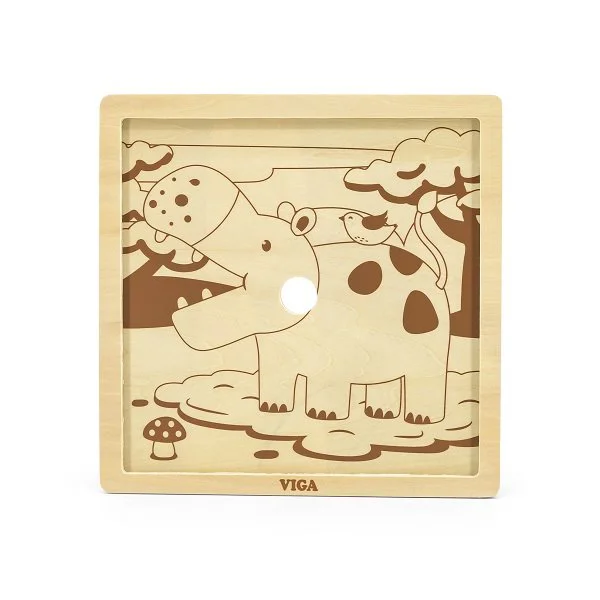 Puzzle cu piese mari din lemn Viga Toys Hipopotam, 9 elemente foto