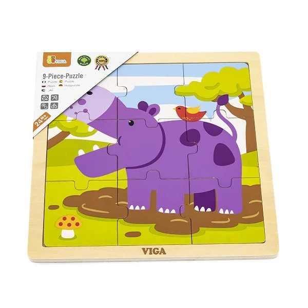 Puzzle cu piese mari din lemn Viga Toys Hipopotam, 9 elemente foto