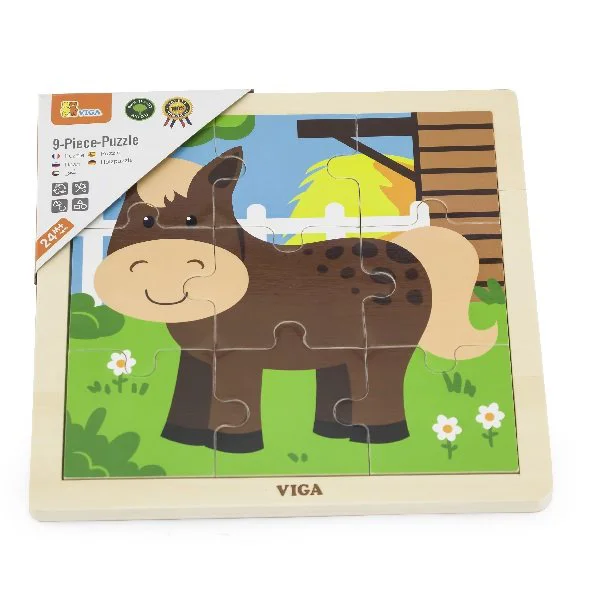 Puzzle cu piese mari din Lemn Viga Toys Calut, 9 elemente foto