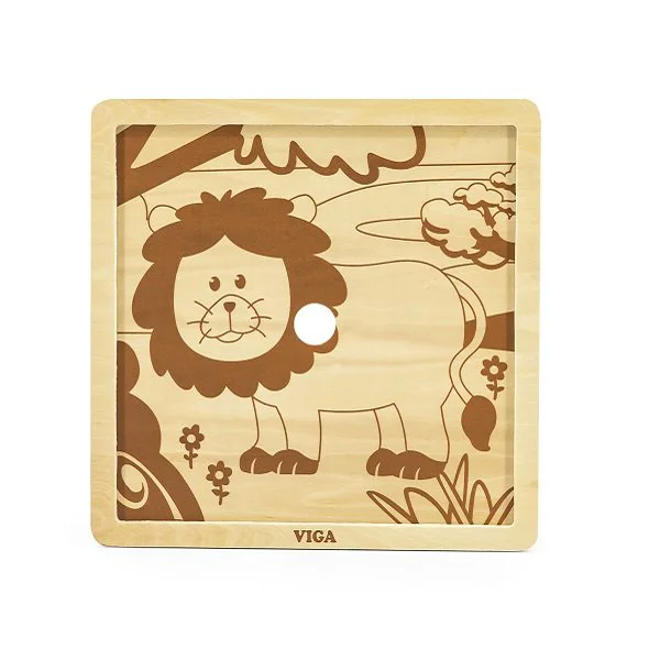 Puzzle cu piese mari din lemn Viga Toys Leu, 9 piese foto