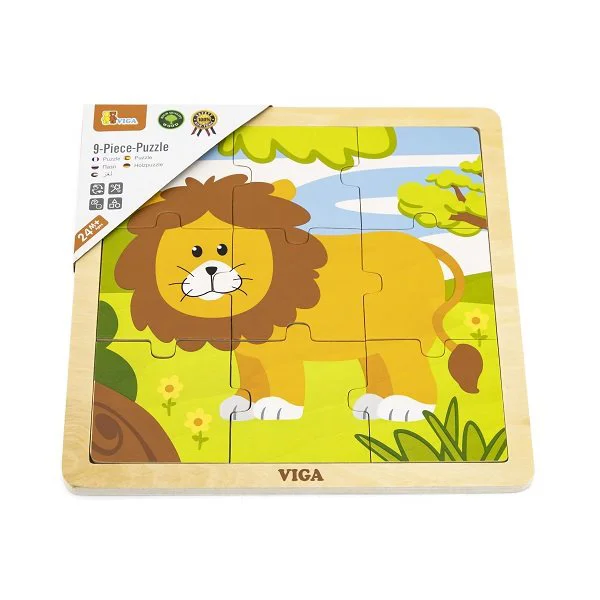 Puzzle cu piese mari din lemn Viga Toys Leu, 9 piese foto