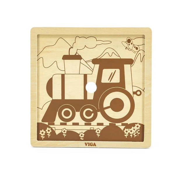 Puzzle cu piese mari din lemn Viga Toys Locomotiva , 9 elemente foto