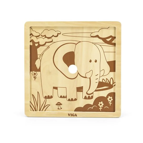 Puzzle cu piese mari din lemn Viga Toys Elefant, 9 elemente foto