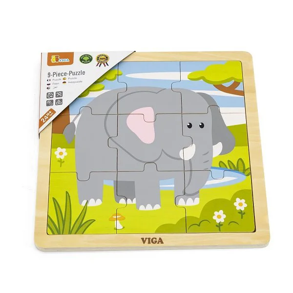Puzzle cu piese mari din lemn Viga Toys Elefant, 9 elemente foto