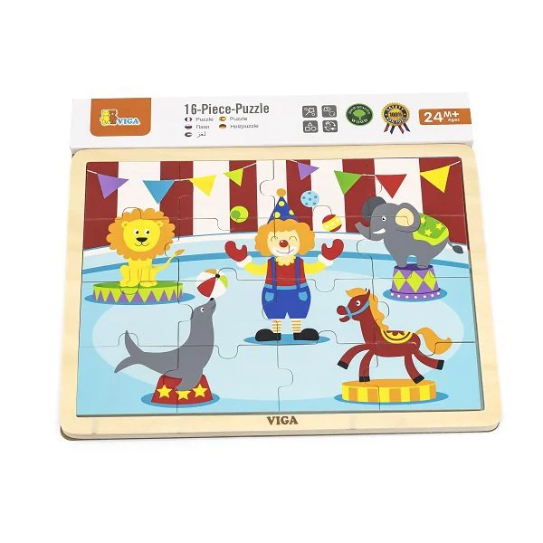 Puzzle in cadru de lemn Viga Toys Circ, 16 elemente foto
