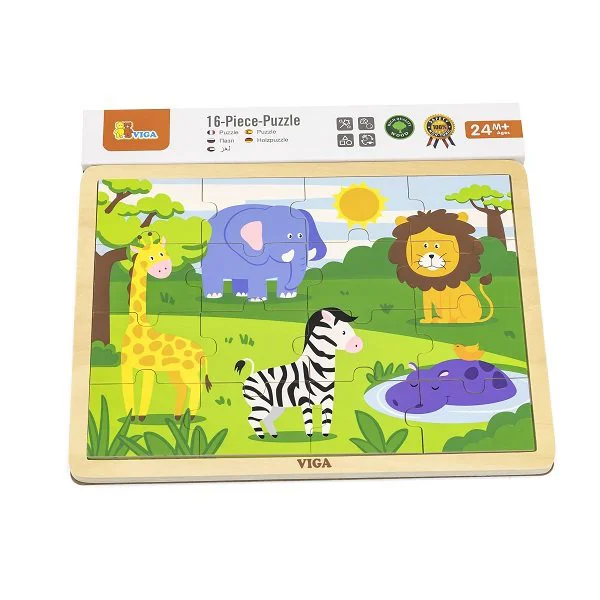 Puzzle in cadru de lemn Viga Toys Africa, 16 elemente foto