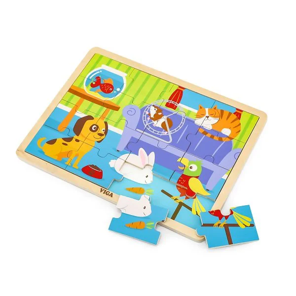 Puzzle in cadru de lemn Viga Toys Animale Domestice, 16 elemente foto
