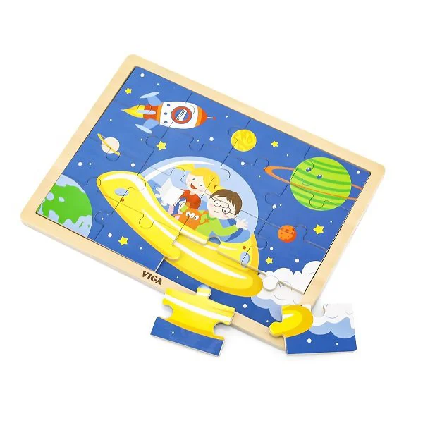 Puzzle in cadru de lemn Viga Toys Calatoria in spatiu, 16 elemente foto
