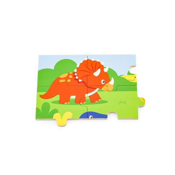 Puzzle in cadru de lemn Viga Toys Dinozauri, 16 elemente foto