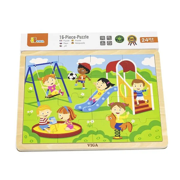 Puzzle in cadru de lemn Viga Toys Parcul de Distractii, 16 elemente foto